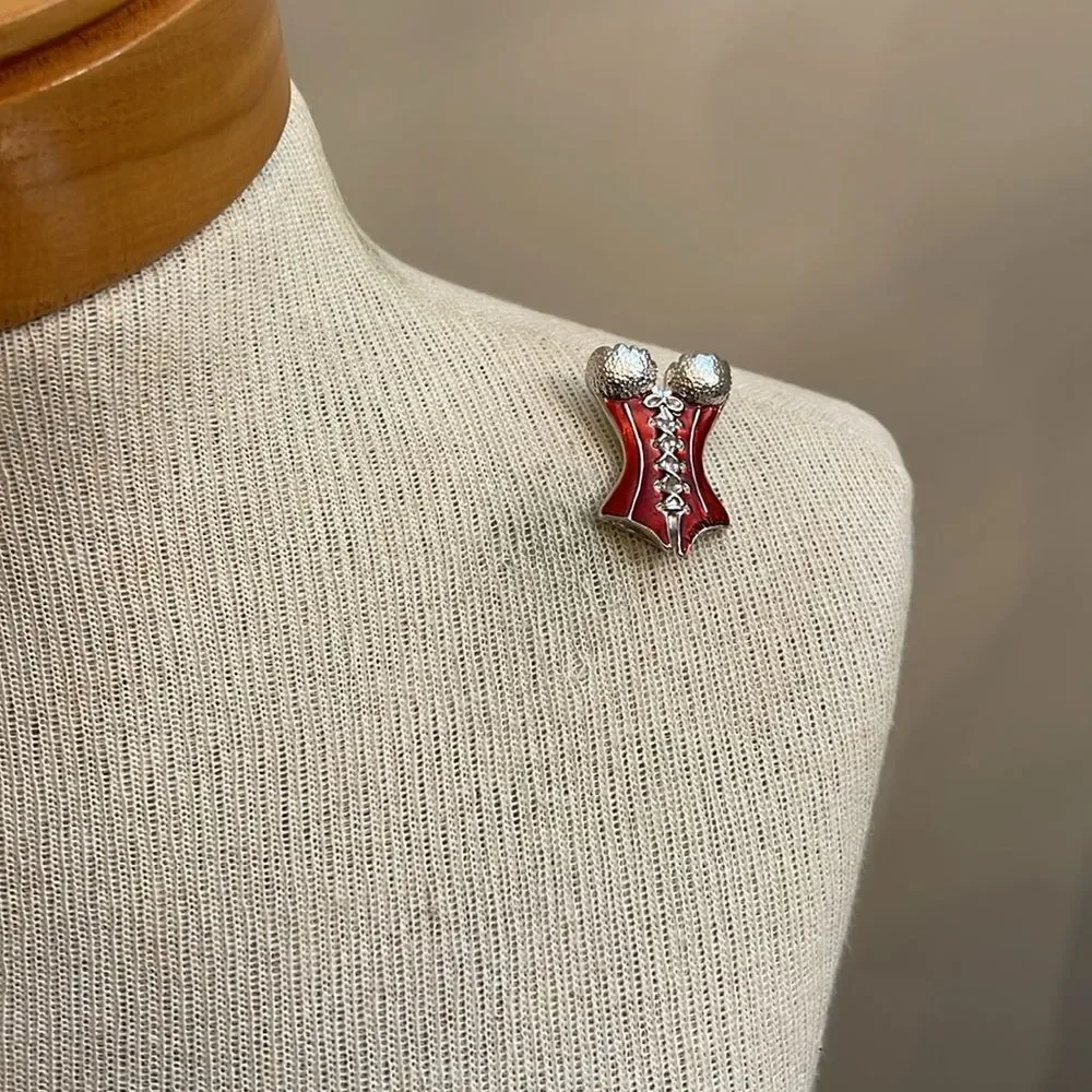 2001 Silver-tone Bustier Brooch Pin By Jill Weiner Lingerie Fashion Burlesque
